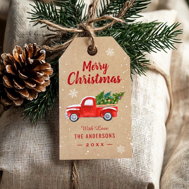 Étiquettes-cadeau Camion de Noël Joyeux Noël Snowflakes Kraft (Créateur téléchargé)