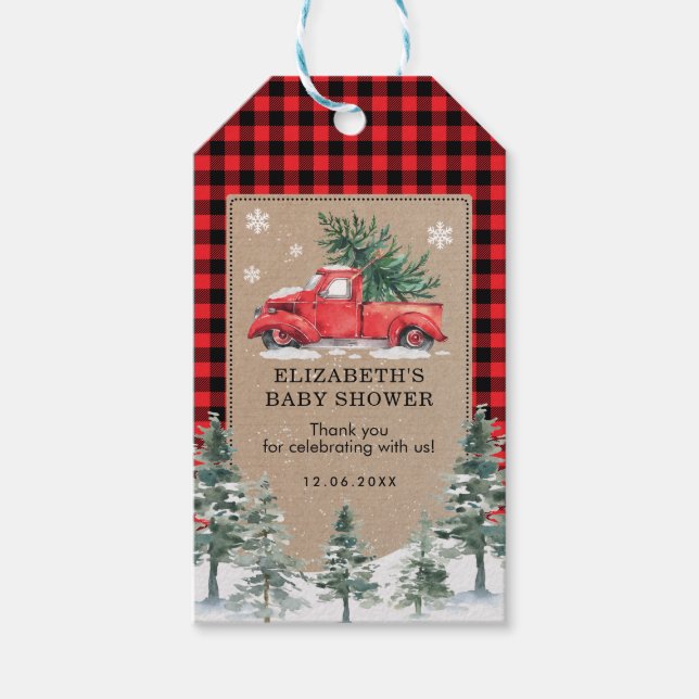 Étiquettes-cadeau Camion d'hiver Noël Vacances bébé Merci (Devant)