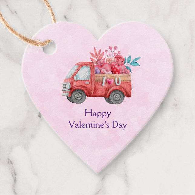 Étiquettes Cadeau Camion mignon Love portant des bonbons Valentine (Devant)