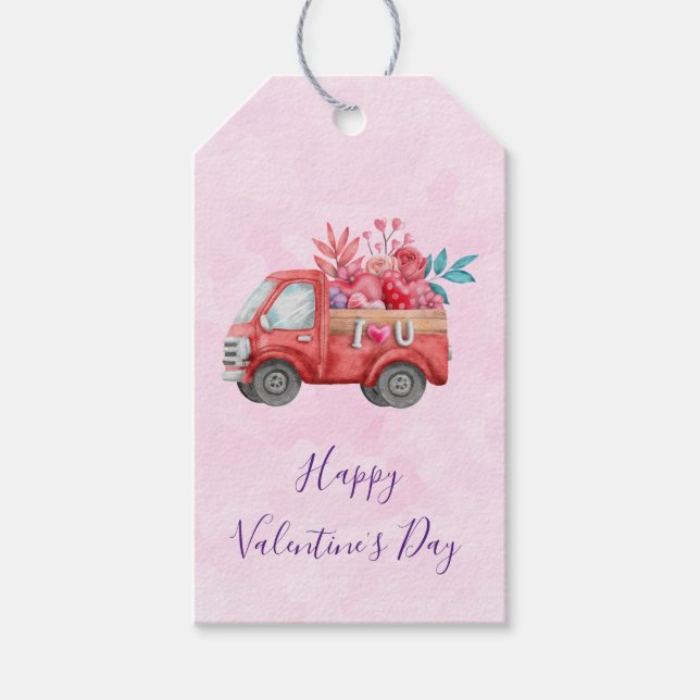 Étiquettes-cadeau Camion mignon Love portant des bonbons Valentine (Devant)
