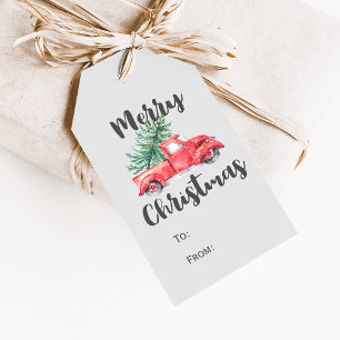 Étiquettes-cadeau Camion rouge et arbre Joyeux Nom de Noël