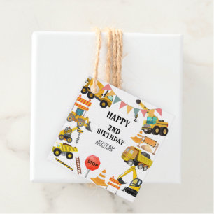 Étiquettes Cadeau Camions de Construction Fête d'anniversaire pour