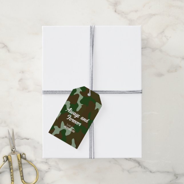 Étiquettes-cadeau Camouflage vert et Brown foncé (Avec de la ficelle)