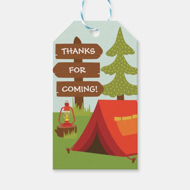 Étiquettes-cadeau Camp Out fête de naissance Favoriser (Devant)