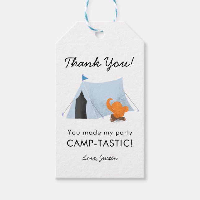 Étiquettes-cadeau Camping Bleu Anniversaire Fête Camptastique Faveur (Devant)