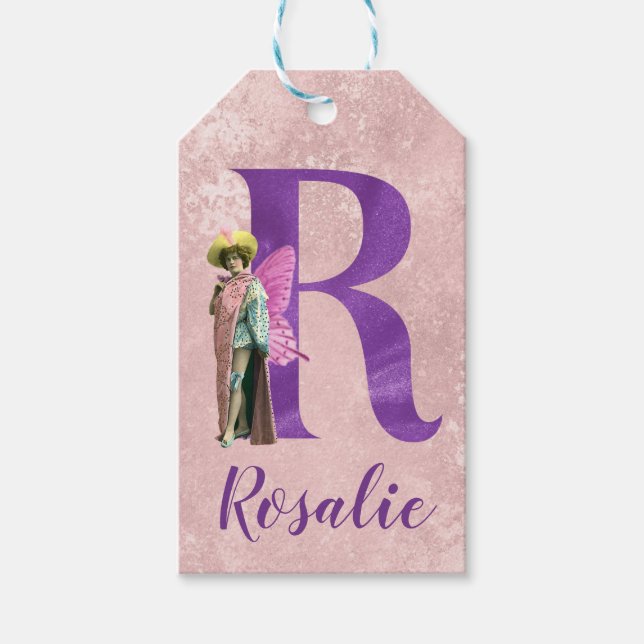 Étiquettes-cadeau Camping violet Shimmer Illustré Lettre R (Devant)