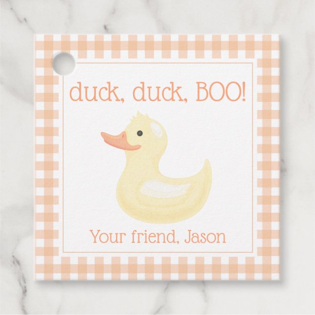 Étiquettes Cadeau Canard Boo Cute Orange Halloween Enfants (Devant)