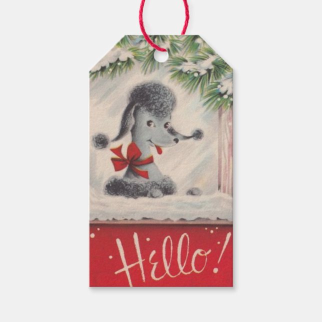 Étiquettes-cadeau Caniche de Noël Vintage (Devant)