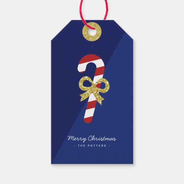 Étiquettes-cadeau Canne à sucre | Fun Christmas Blue & Gold (Devant)