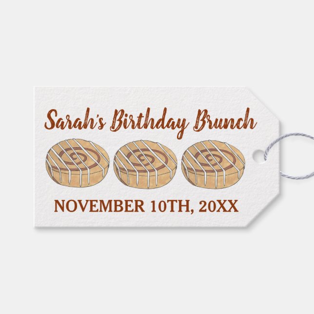 Étiquettes-cadeau Cannelle Roll Bun Pâtisserie Anniversaire Fête Bru (Devant (Horizontal))