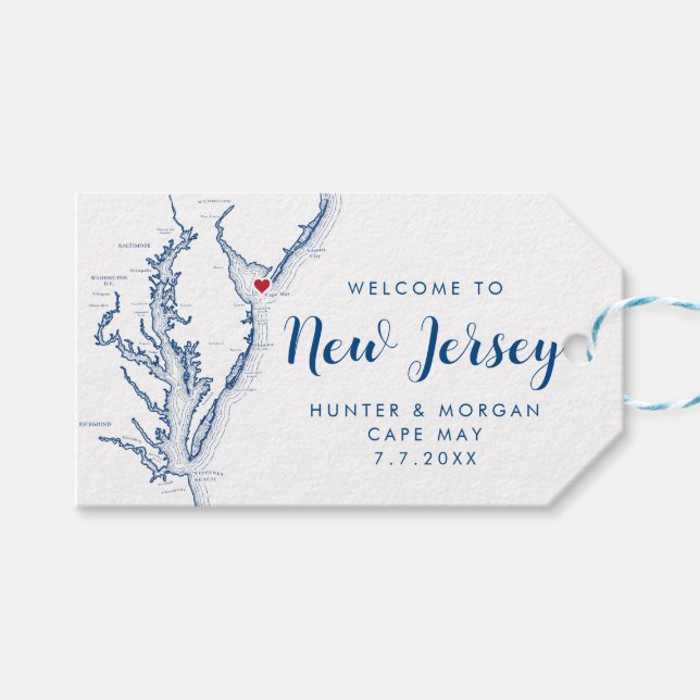 Étiquettes-cadeau Cape May NJ Minimal Modern Navy Mariage Bienvenue (Devant (Horizontal))