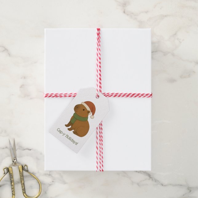 Étiquettes-cadeau Capybara à Noël (Avec de la ficelle)