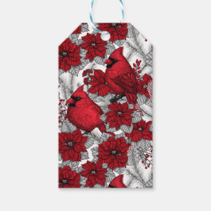 Étiquettes-cadeau Cardinaux et poinsettia en rouge et blanc