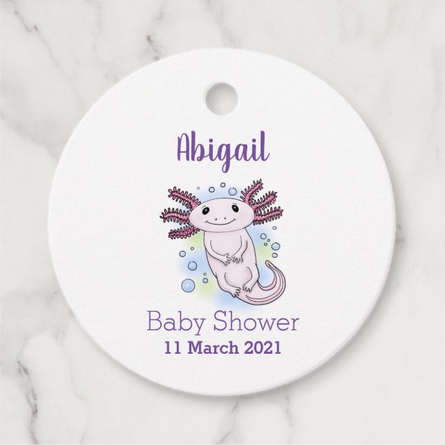 Étiquettes Cadeau Caricature axolotl rose adorable (Devant)