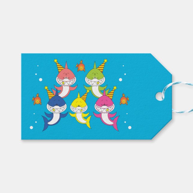 Étiquettes-cadeau Caricature de la famille des requins mignons (Devant (Horizontal))