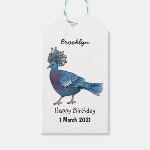 Étiquettes-cadeau Caricature de l'oiseau pigeon couronné Victoria