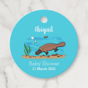Étiquettes Cadeau Caricature de natation de Cute platypus