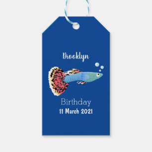Étiquettes-cadeau Caricature de poisson tropical guppy très chic