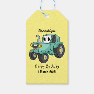 Étiquettes-cadeau Caricature joli tracteur vert joyeux