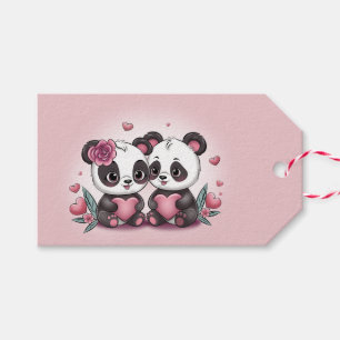 Étiquettes-cadeau Caricature mignonne Panda Les amoureux Coeurs Sain