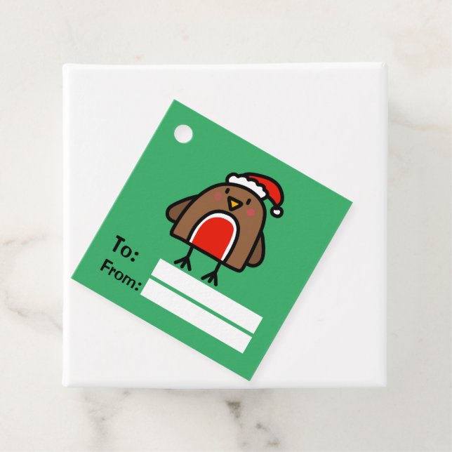 Étiquettes Cadeau Caricature Noël Robin Fun Kids (En situation)