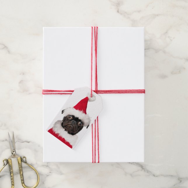 Étiquettes-cadeau Carlin de Noël Puppy Père Noël Joyeux Pugmas (Avec de la ficelle)