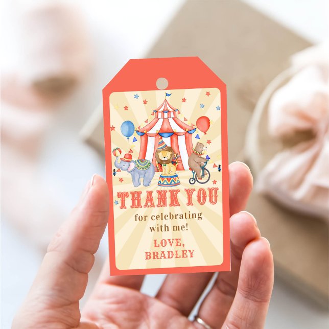 Étiquettes-cadeau Carnaval Cirque & Animaux Anniversaire Merci (Créateur téléchargé)