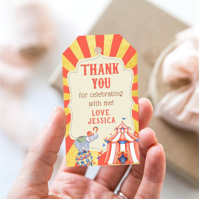 Étiquettes-cadeau Carnaval de cirque Merci (Créateur téléchargé)