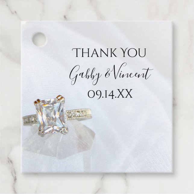 Étiquettes Cadeau Carré Diamond anneau et Pillar Crystal Mariage (Devant)