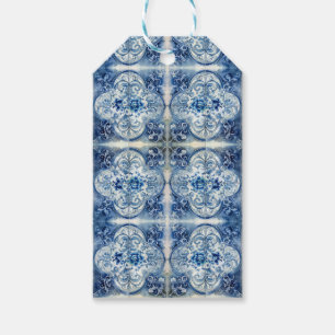 Étiquettes-cadeau Carreaux d'antiquité dans Delft Blue personnalisab