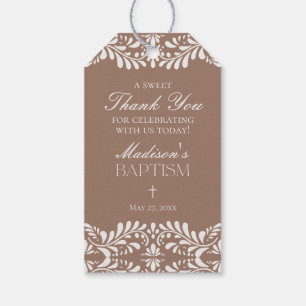 Étiquettes-cadeau Carreaux de Talavera Marron Mocha pour la Fête des