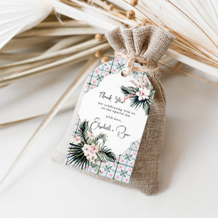 Étiquettes-cadeau Carreaux floraux Marocain Mariage tropical Merci