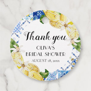 Étiquettes Cadeau Carrelage bleu Citron Fête des mariées italienne F