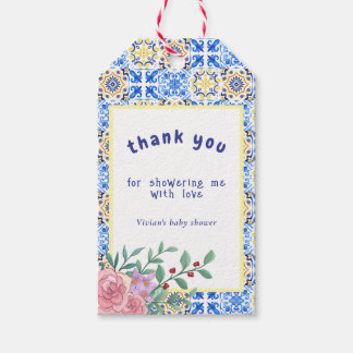 Étiquettes-cadeau Carrelage bleu italien Mamma Mia Baby shower
