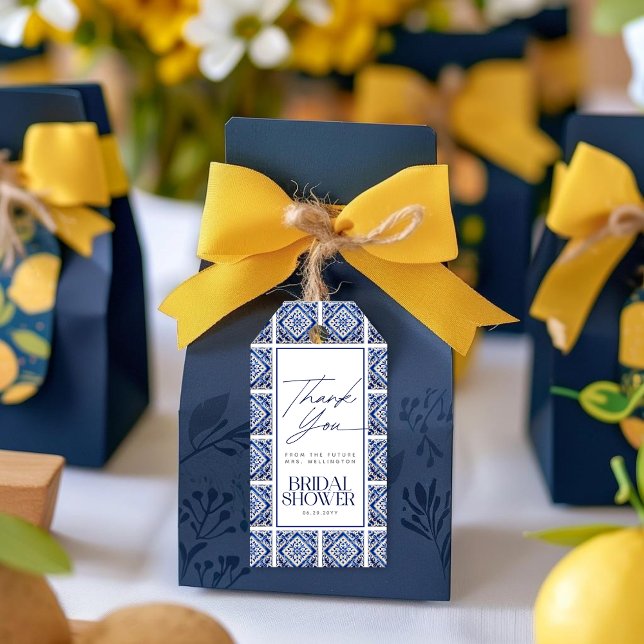 Étiquettes-cadeau Carrelage bleu Méditerranée Recette Fête des marié (Créateur téléchargé)