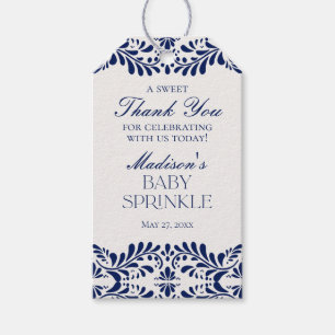 Étiquettes-cadeau Carrelage Talavera bleu Fiesta Baby Sprinkle Favor