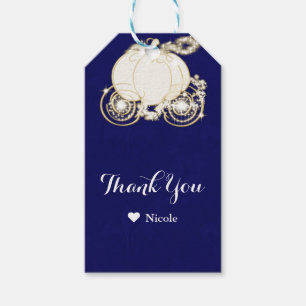 Étiquettes-cadeau Carrosse Cinderella pailleté bleu royal et or