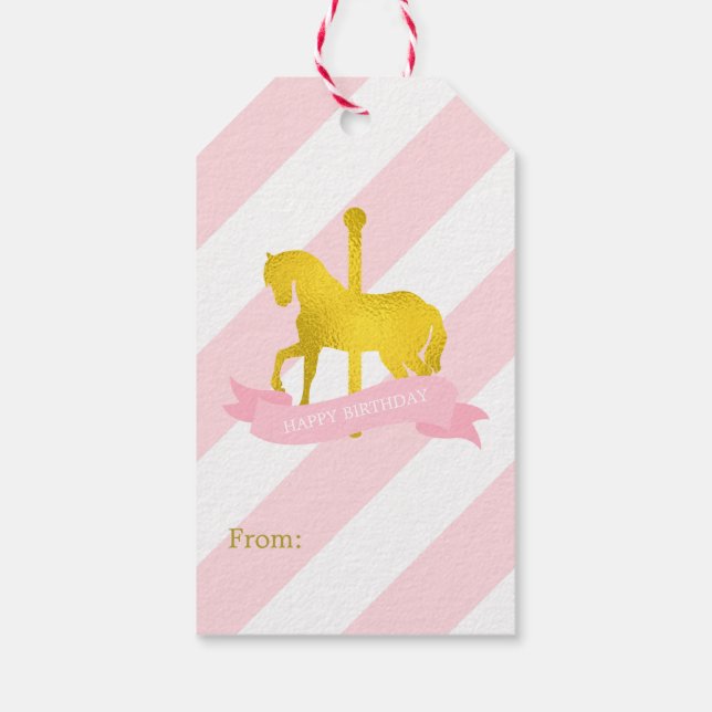 Étiquettes-cadeau Carrousel à huile rose et Faux Or (Dos)