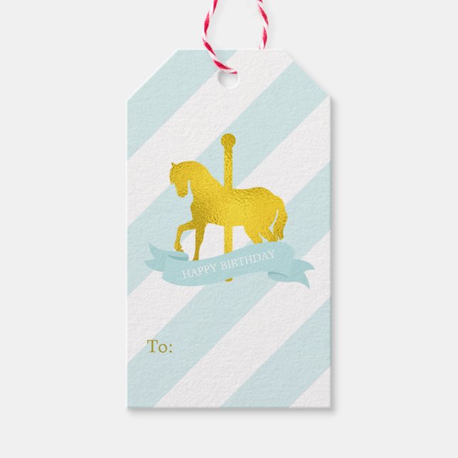 Étiquettes-cadeau Carrousel à la menthe et aux huiles d'or Faux (Devant)