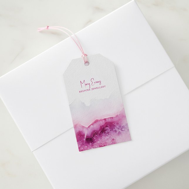 Étiquettes-cadeau Carte d'affichage du collier d'agneau rose (Pink agate necklace display card gift tags.)