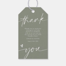 Carte de remerciement bébé vert sauge écriture Scr