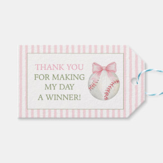 Étiquettes-cadeau Carte de remerciement de baseball à rayure rose