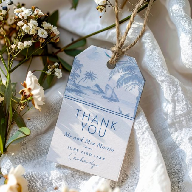 Étiquettes-cadeau Carte de remerciements Mariage Blue Coastal Toile (Créateur téléchargé)