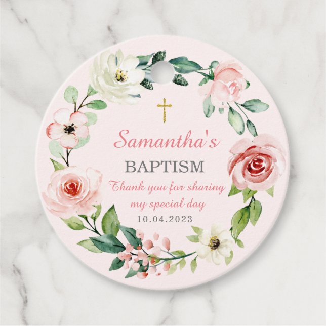Étiquettes Cadeau Carte de remerciements personnalisée fille de bapt (Devant)