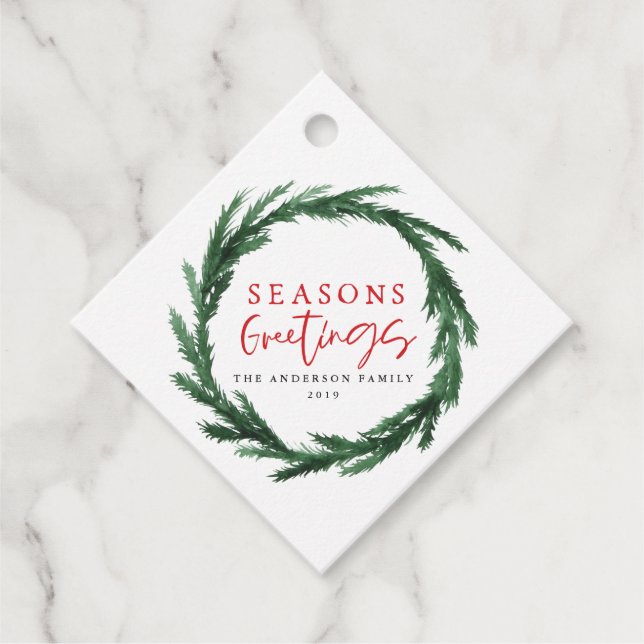 Étiquettes Cadeau Carte de séjour Joyeuses Fêtes de couronne d'aquar (Devant)