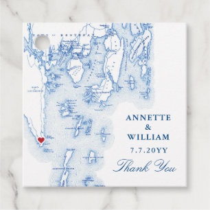 Étiquettes Cadeau Carte de Southport Maine Marine Mariage bleu