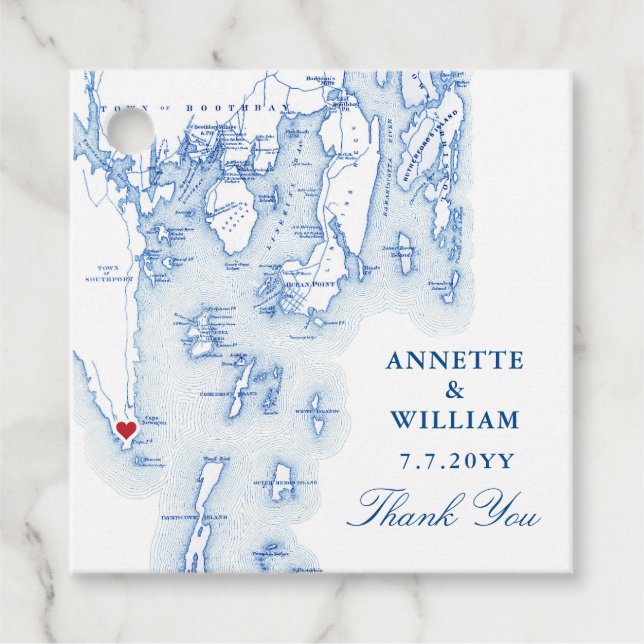 Étiquettes Cadeau Carte de Southport Maine Marine Mariage bleu (Devant)