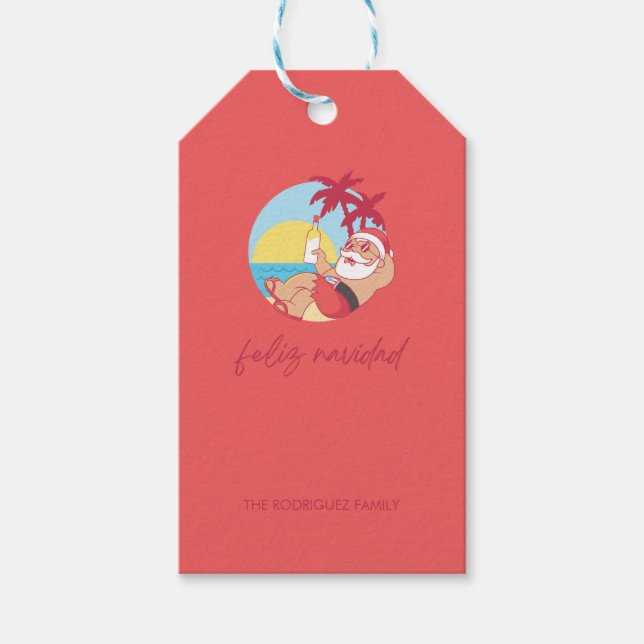 Étiquettes-cadeau Carte de vacances Feliz Navidad Père Noël (Devant)