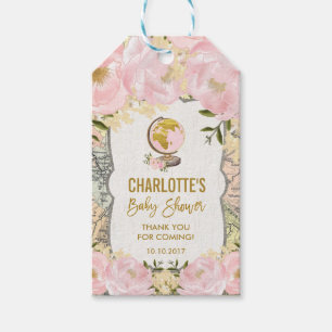 Étiquettes-cadeau Carte de Voyage Flore Rose Bleu Aventure Favoriser
