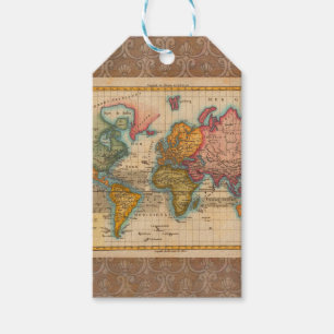 Étiquettes-cadeau Carte du Monde 1780 Bonne Antique Planisphère